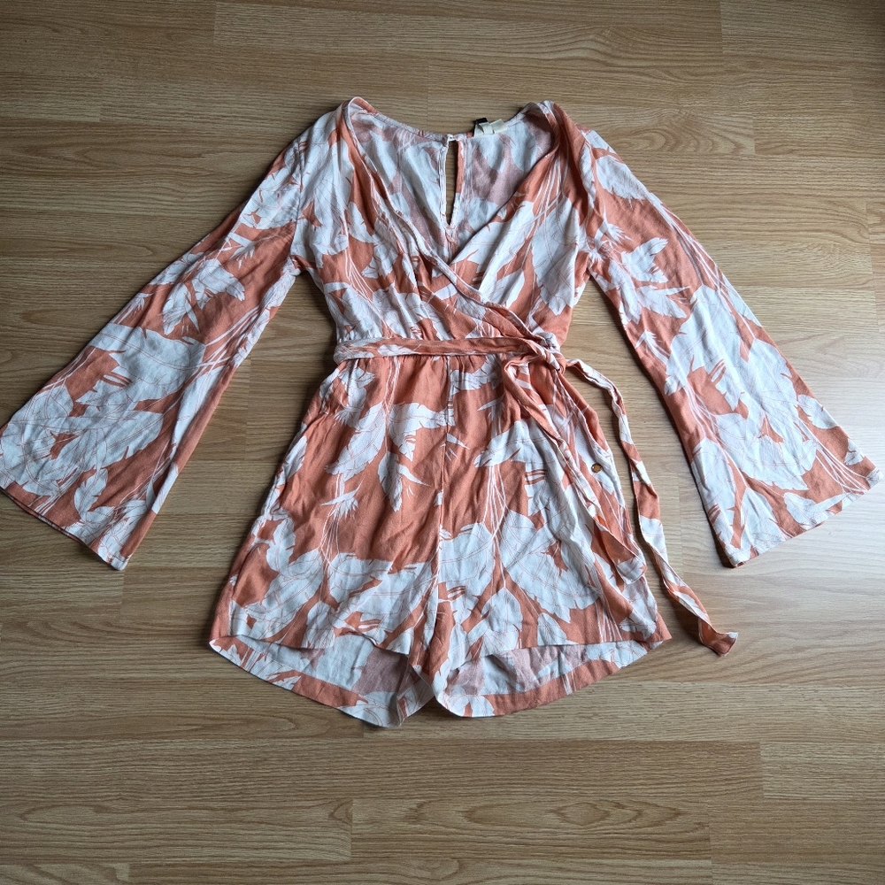 ROXY Floral Wrap Romper with Bell Sleeves